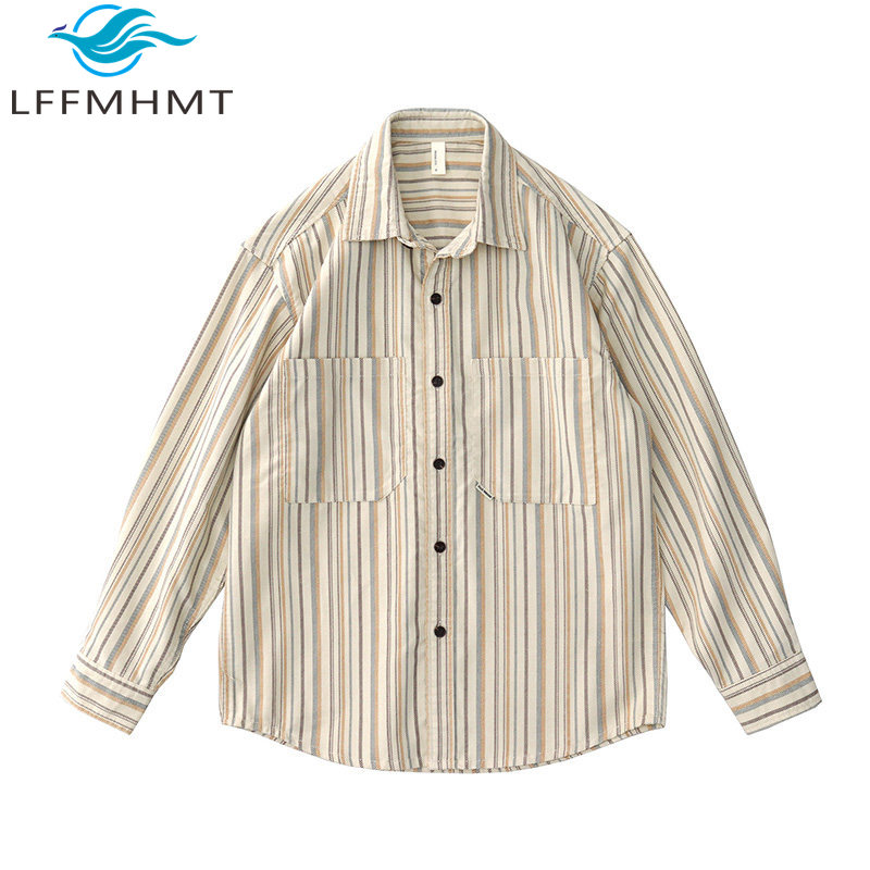 Corduroy Button Up Shirt Men - Camisa masculina japonesa vintage, artística, casual,