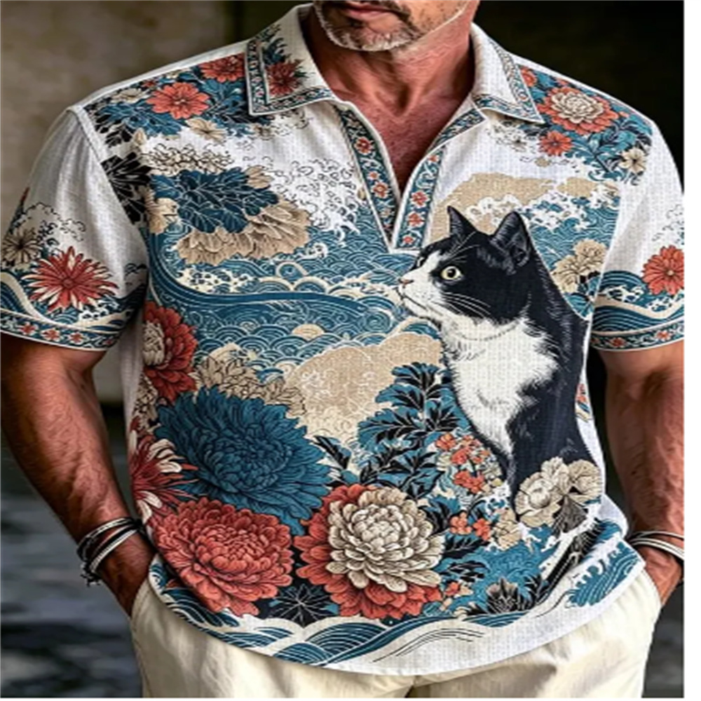 Camisa Polo Masculina de Manga - Vintage Hawaiian Floral Shirt avaliação e preço