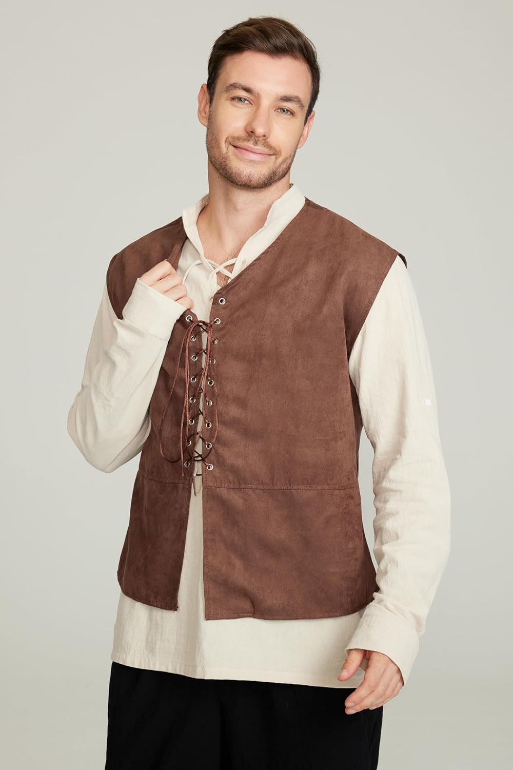 Conjunto de 2 peças colete pir - Medieval Gothic Lace Up Pirate Shirt avaliação e preço